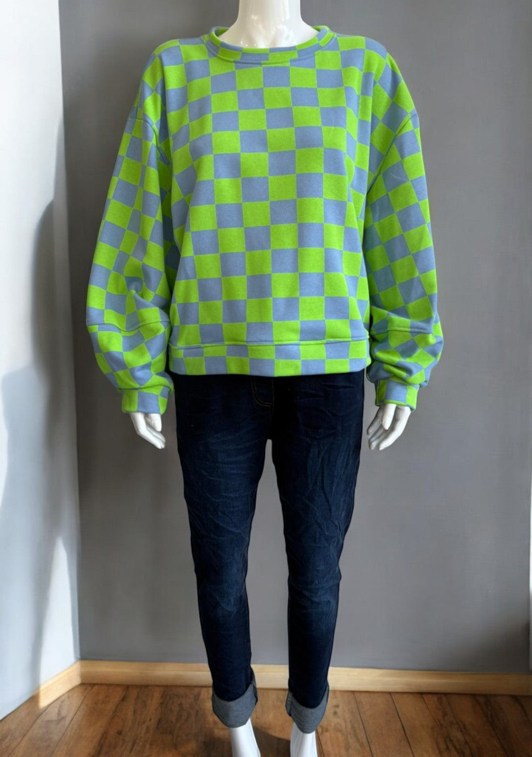 Made in Italy Balloon Sleeve Check Sweat Top