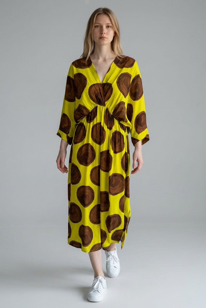 V Neck Elasticated waist Polka dot Dress