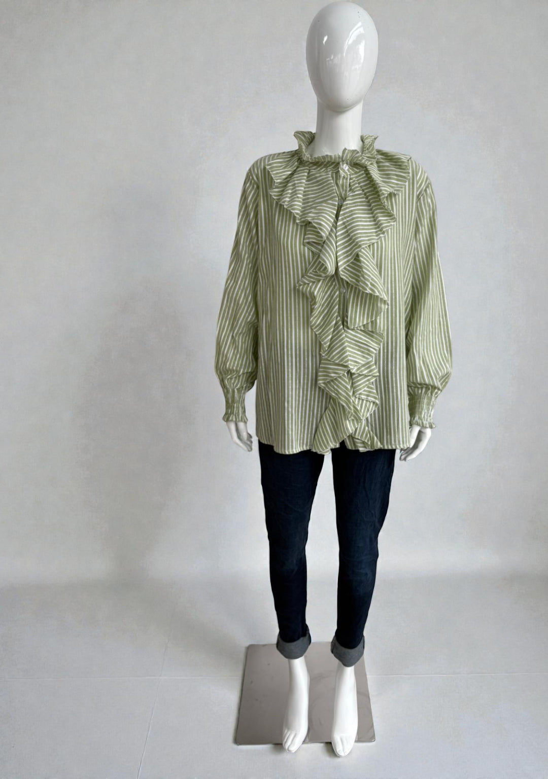 Made in Italy Stripe Frill Blouse Lagenlook