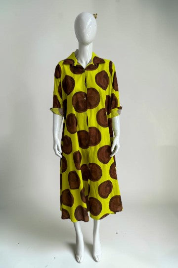 Cotton A Line Circle Print Shirt Dress