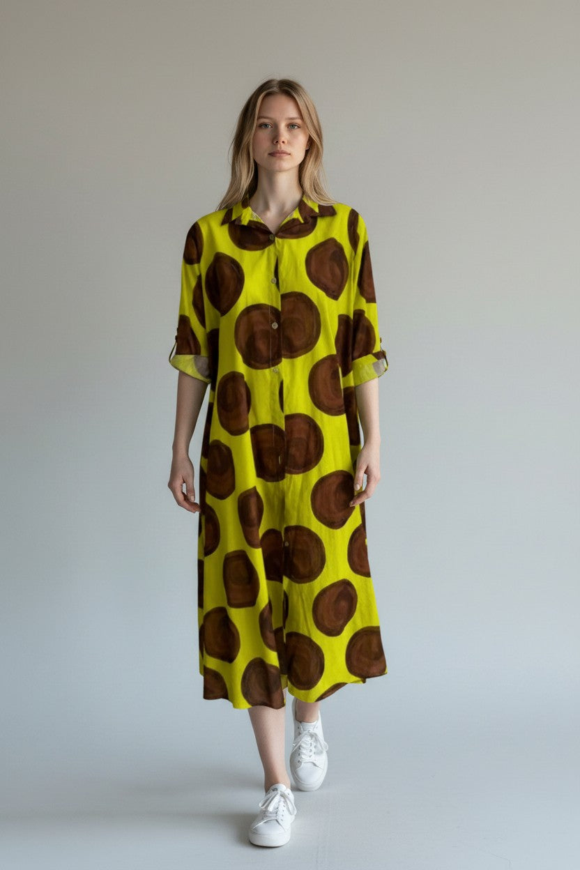 Cotton A Line Circle Print Shirt Dress