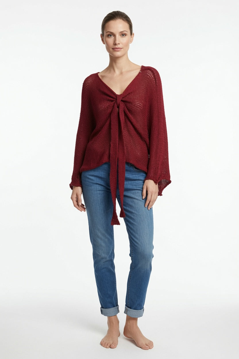 Tie Ruched Cotton Knit Top