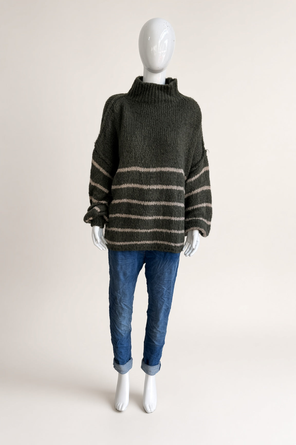 Wool Stripe Balloon Sleeve Jumper