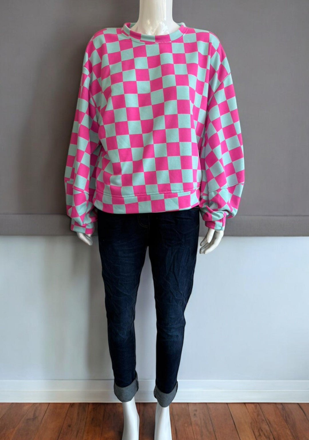 Made in Italy Balloon Sleeve Check Sweat Top