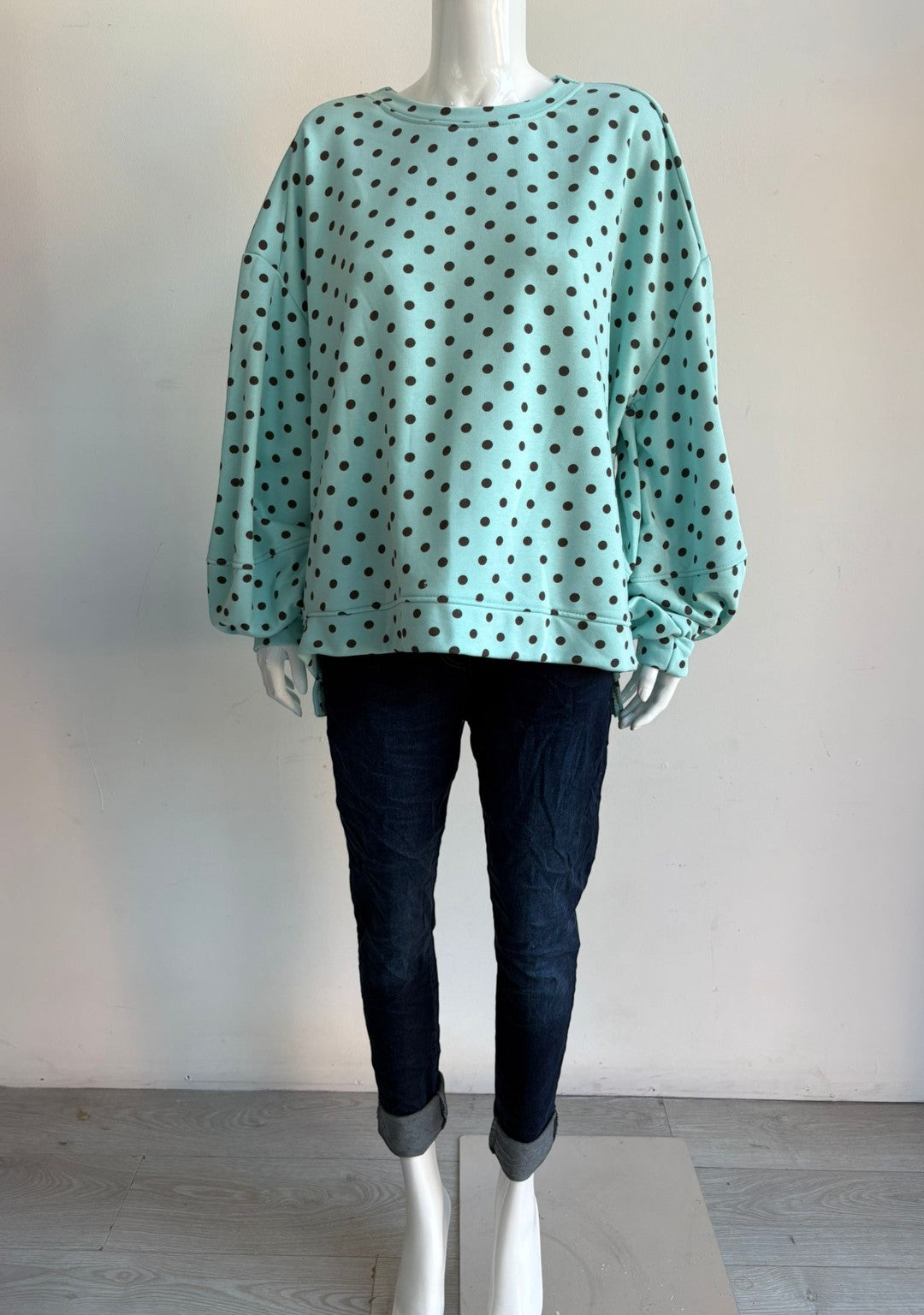Made in Italy Balloon Sleeve Polka dot Sweat Top