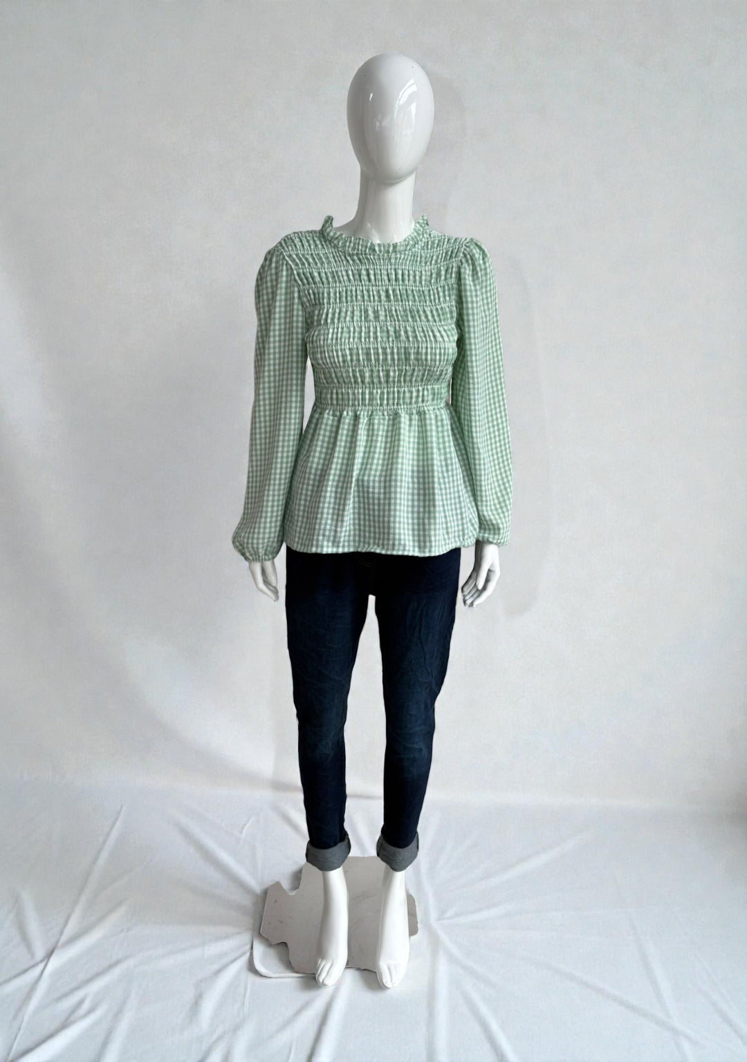 Women's Gingham Shirred Elasticated Blouse