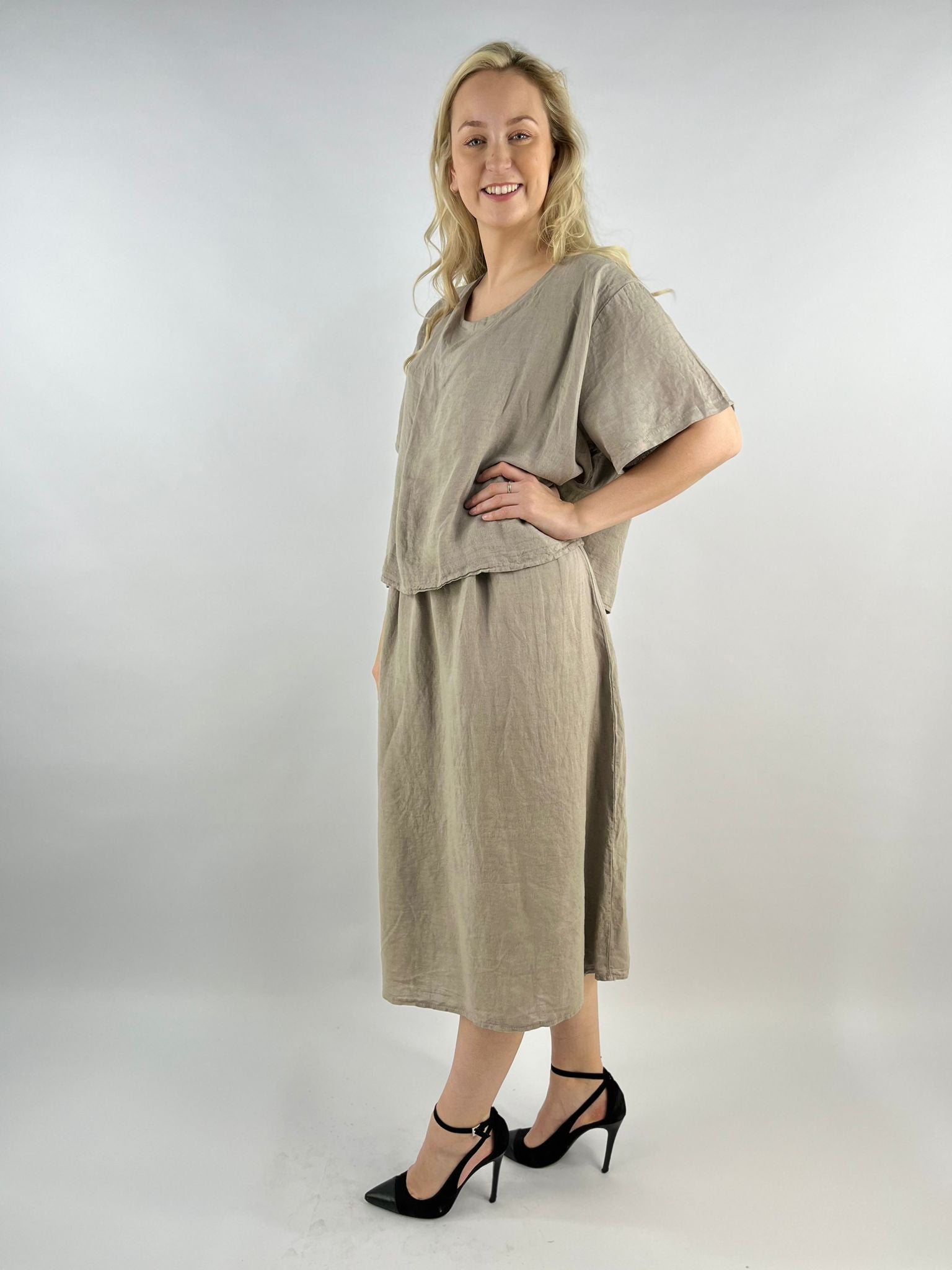 Italian Lagenlook Pure Linen Layered Dress