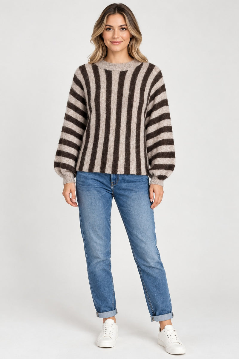 Stripe Balloon Sleeve Jumper