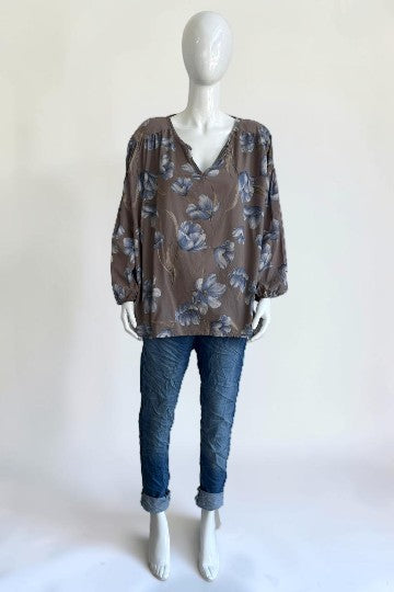 Made in Italy Cotton Floral Print Blouse