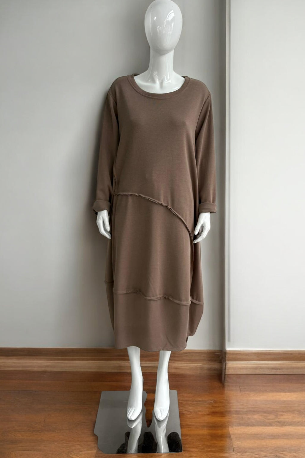 Oversized Asymmetrical Hem Casual Midi Dress