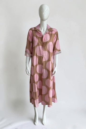 Cotton A Line Circle Print Shirt Dress