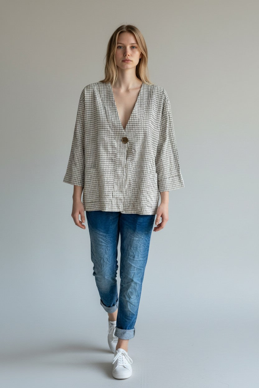 Gingham One Button Jacket