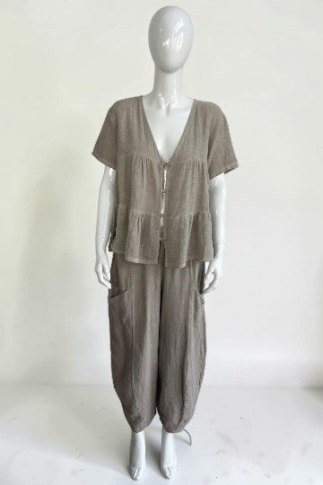 Linen Button Front Tier Top Lagenlook