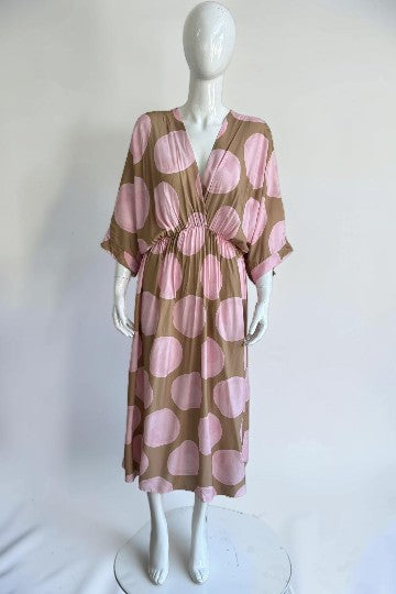 V Neck Elasticated waist Polka dot Dress
