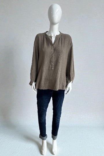 Made in Italy Cotton Button Neck Top