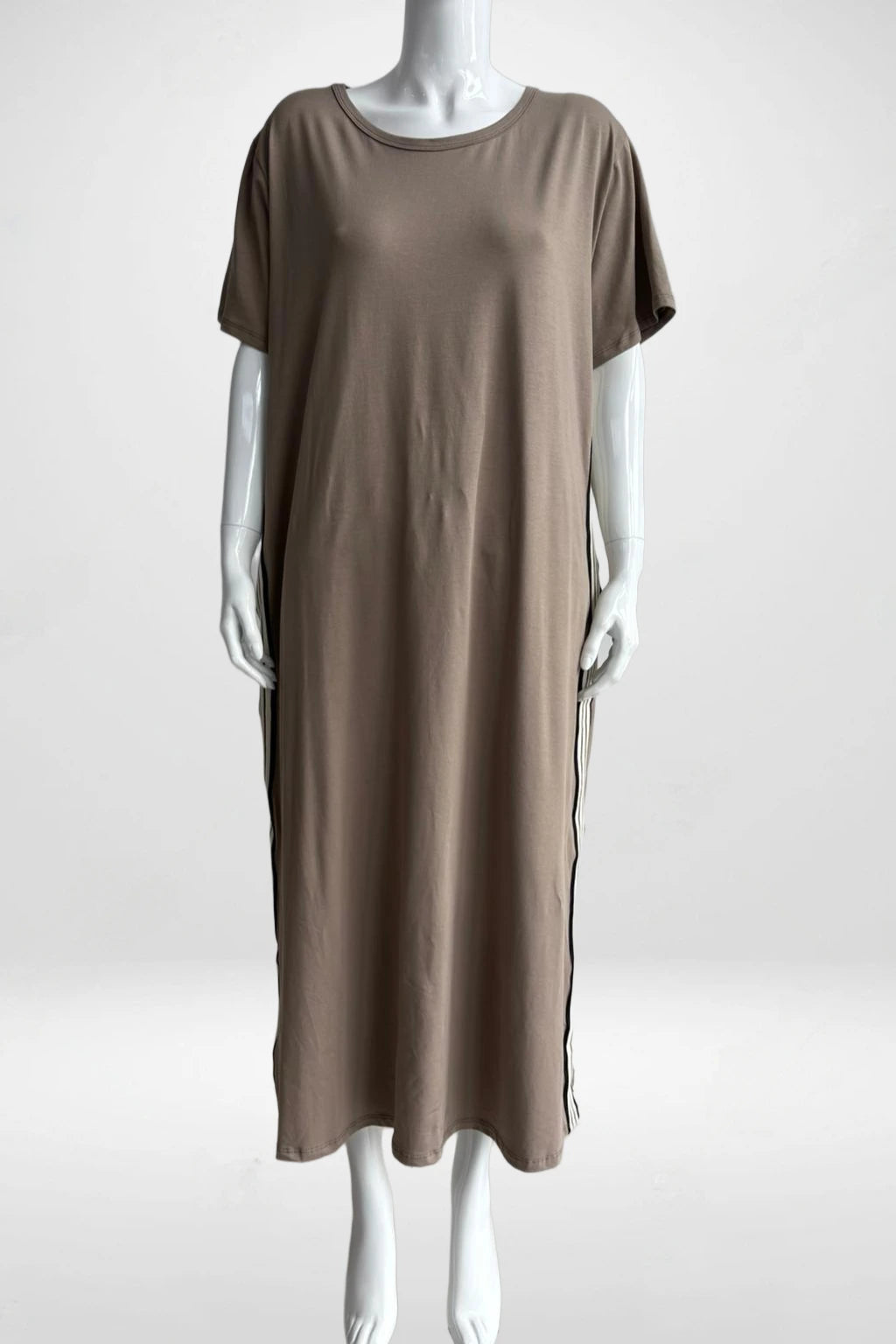 Jersey Stripe Trim Dress Lagenlook