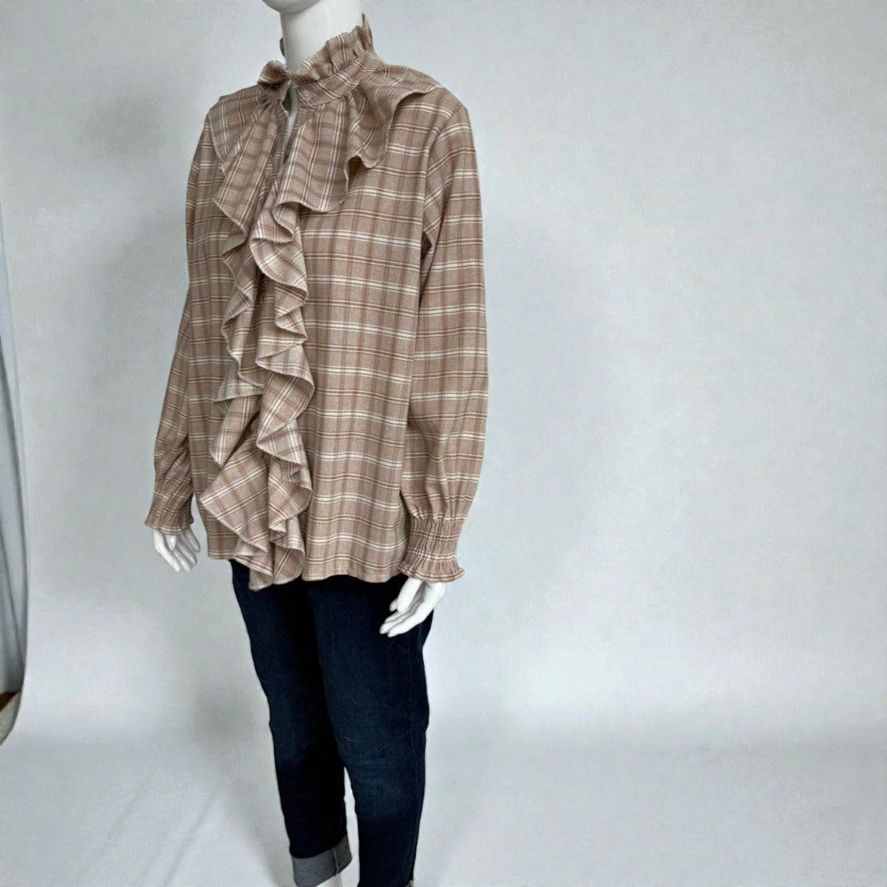 Made in Italy Cotton Plaid Frill Blouse