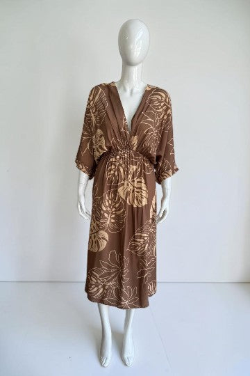 Made in Italy Tropical Leaf Print Dress Lagenlook