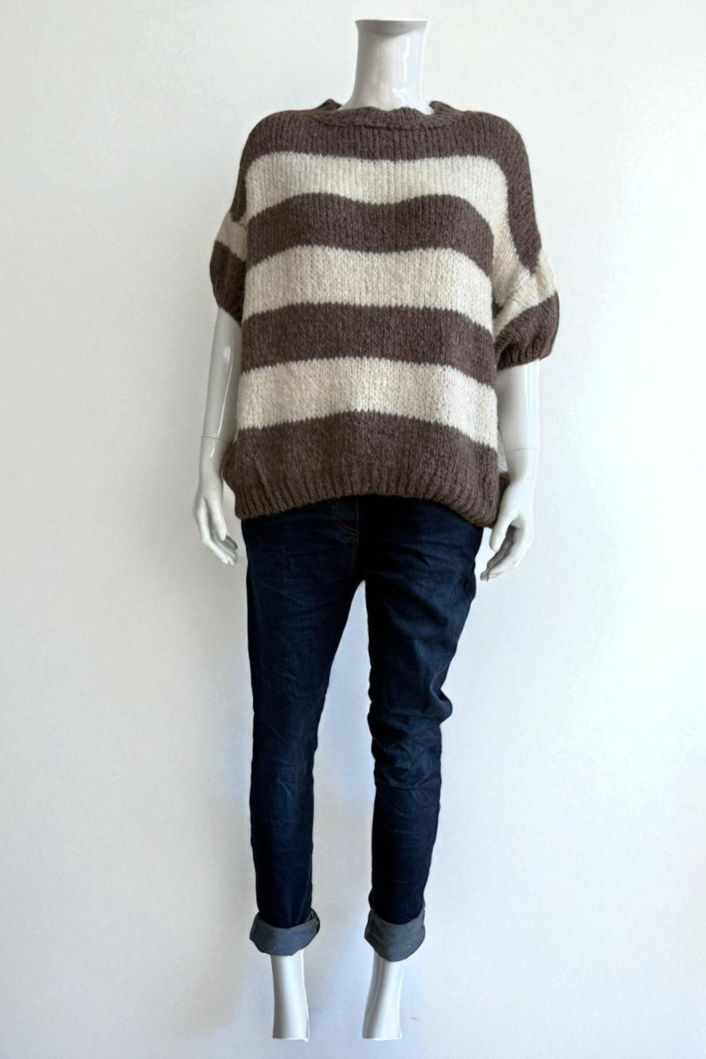 Chunky Knit Striped  Short Sleeve Sweater