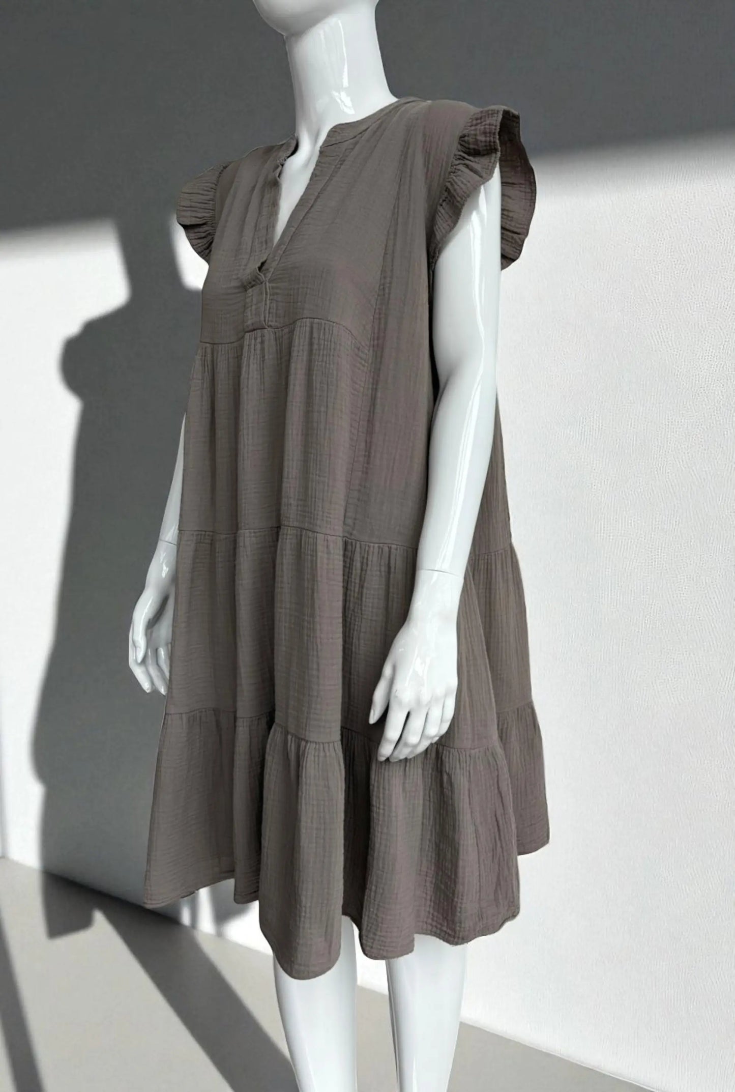 Cotton Tier V Neck Dress