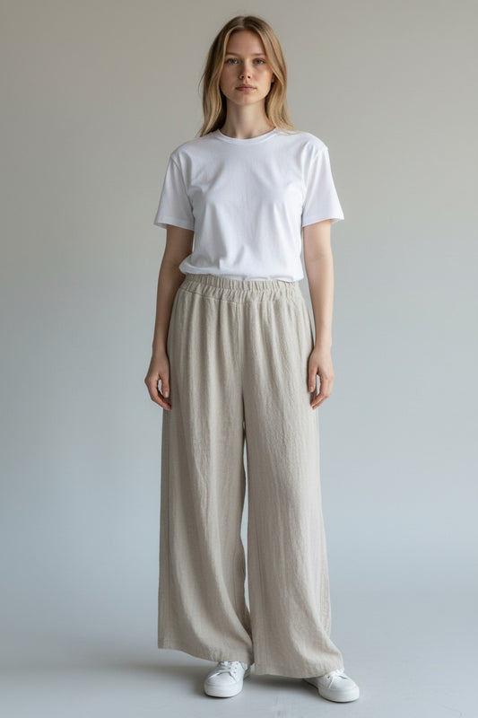 Linen Wide Leg Slant Hem Pant