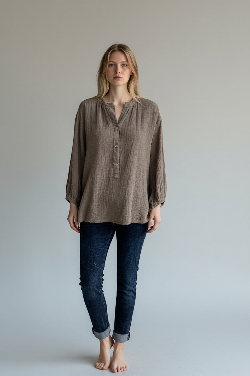 Made in Italy Cotton Button Neck Top