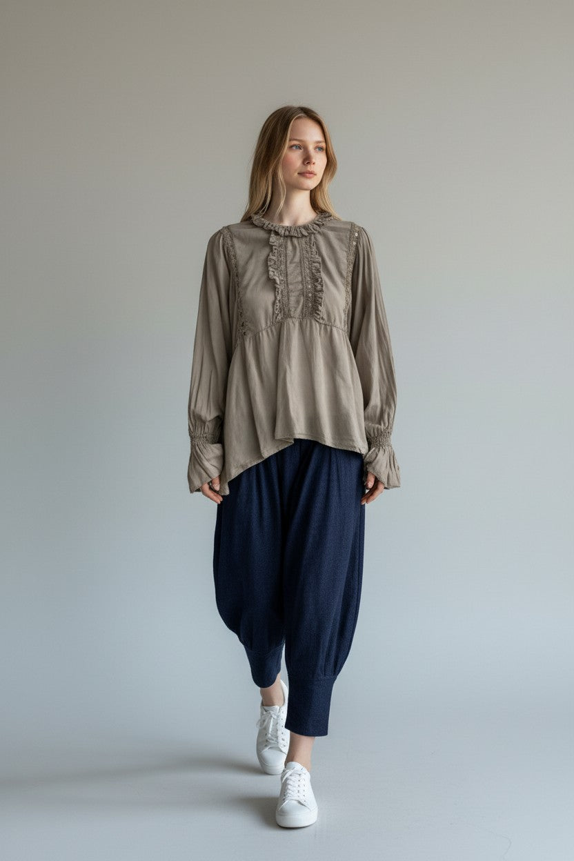 Cotton Frill Neck Blouse