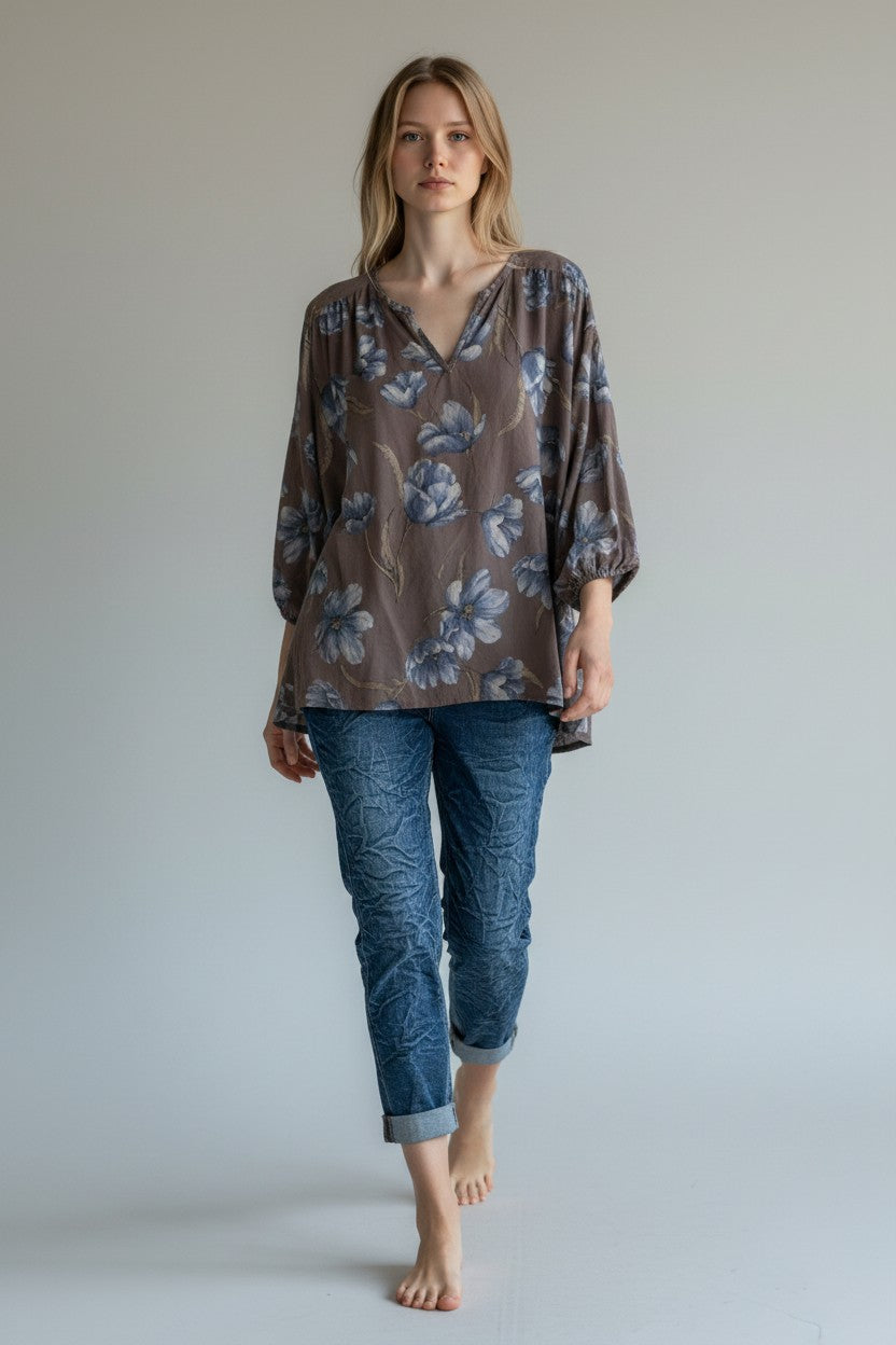 Made in Italy Cotton Floral Print Blouse
