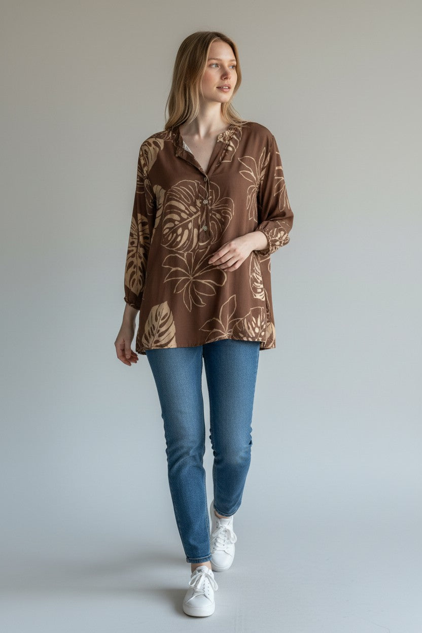 Tropical Leaf Print Blouse