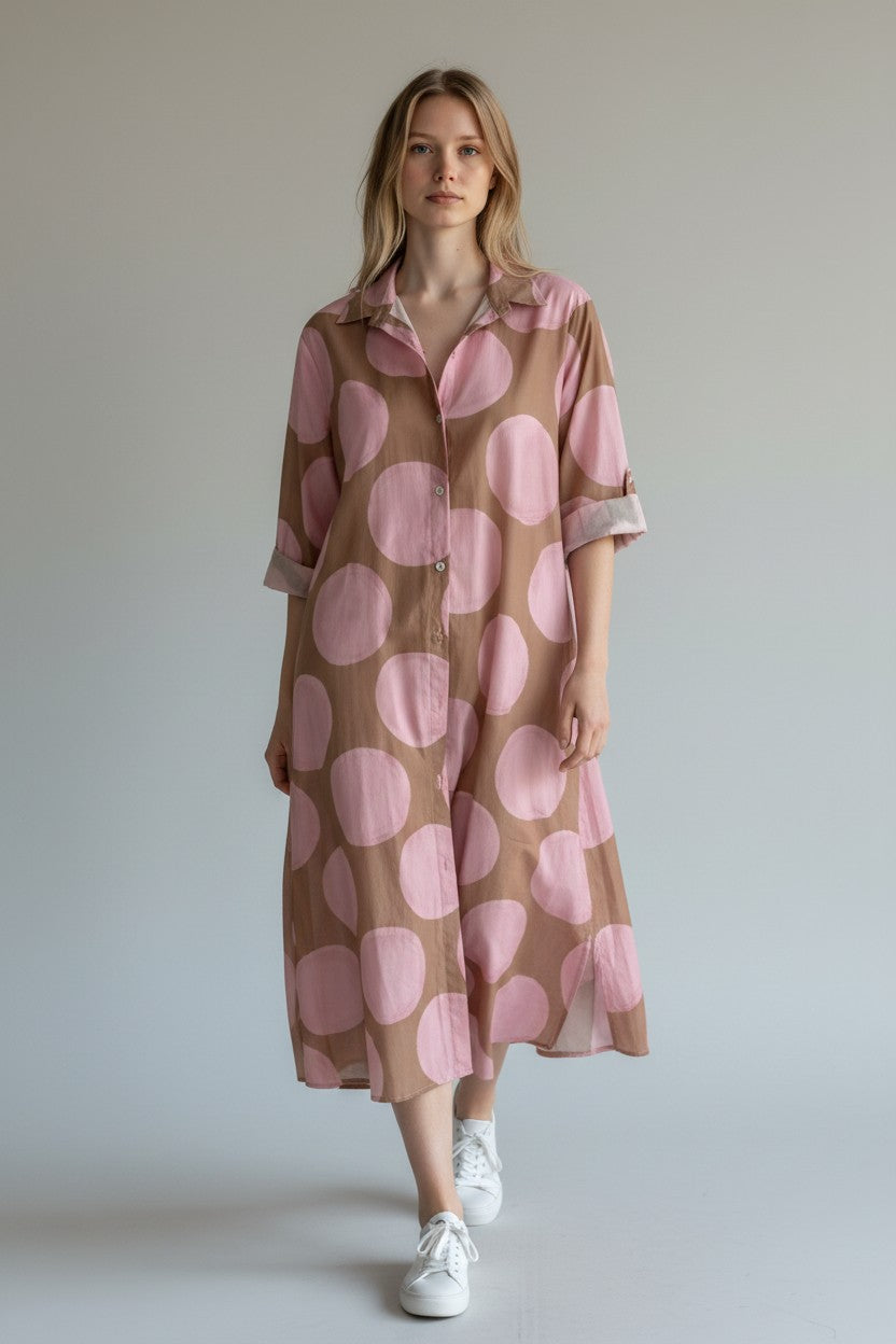 Cotton A Line Circle Print Shirt Dress