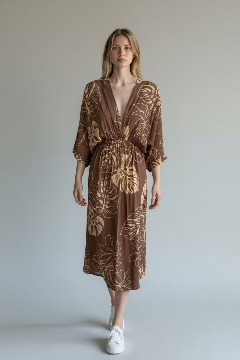 Made in Italy Tropical Leaf Print Dress Lagenlook