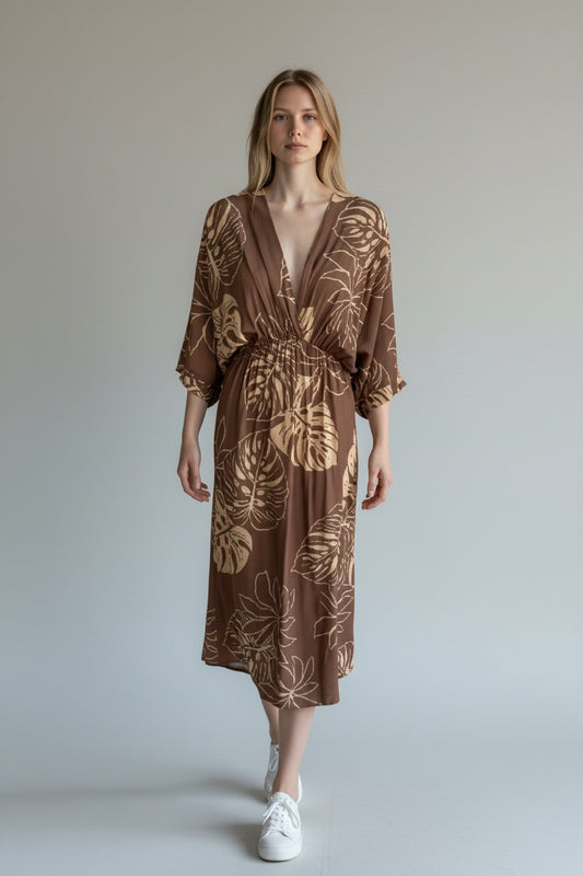 Made in Italy Tropical Leaf Print Dress Lagenlook