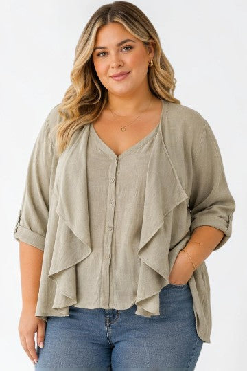 Linen Frill Shirt Lagenlook