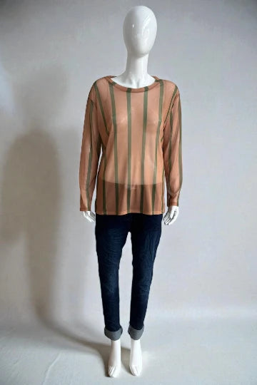 Made in Italy stripe Print Mesh Tops
