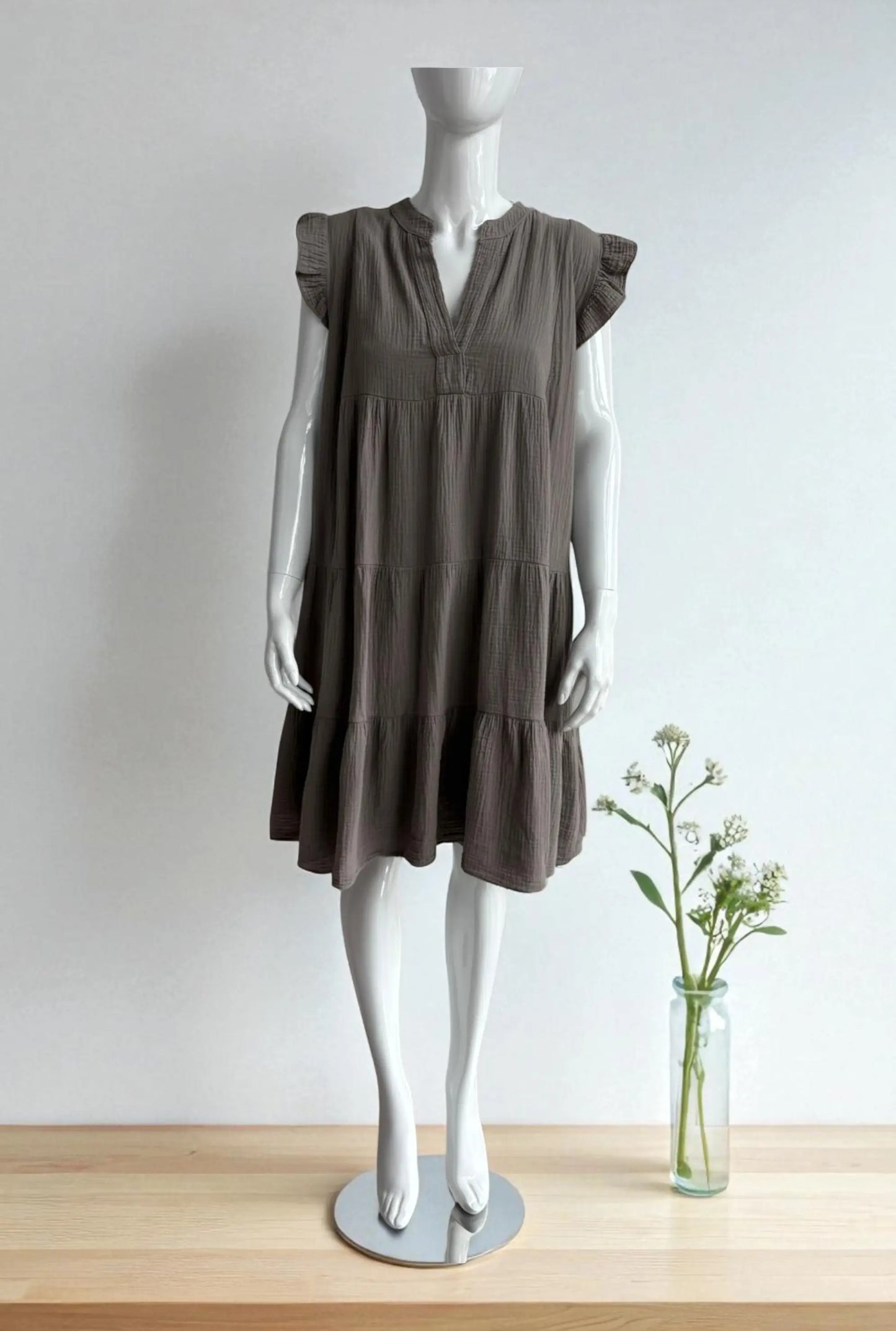 Cotton Tier V Neck Dress