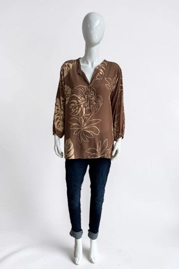 Tropical Leaf Print Blouse