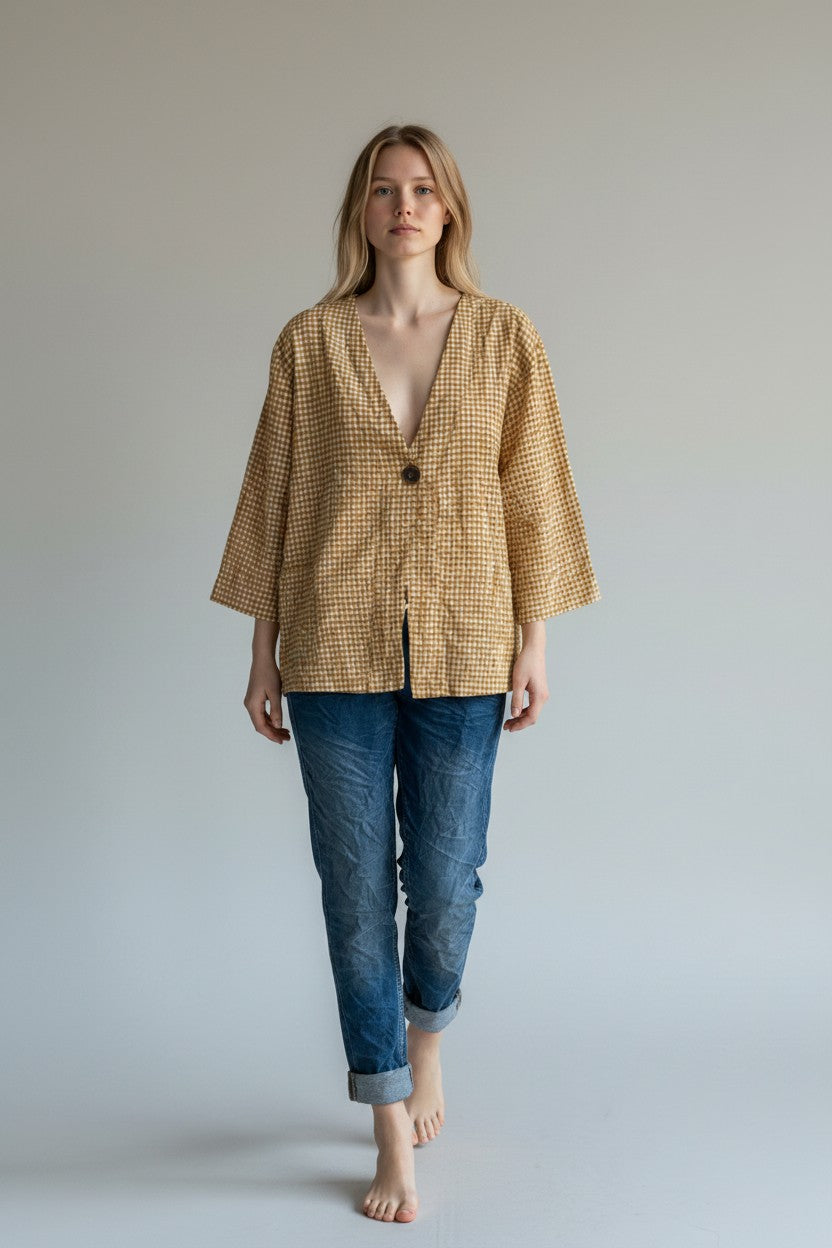 Gingham One Button Jacket