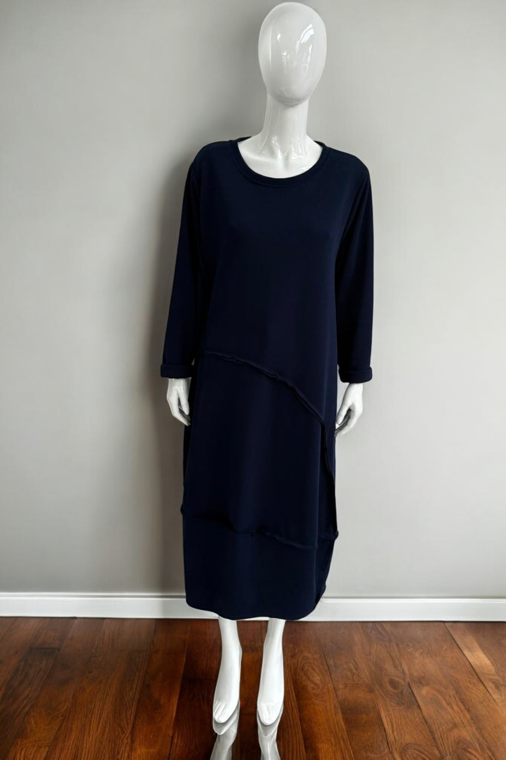 Oversized Asymmetrical Hem Casual Midi Dress