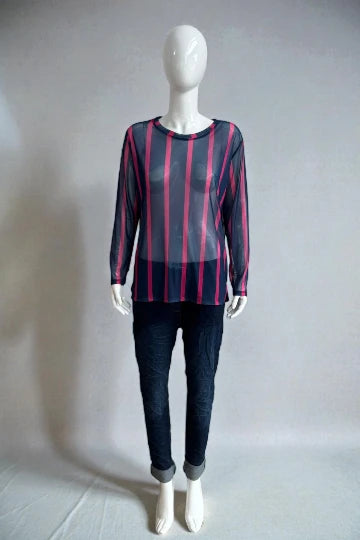 Made in Italy stripe Print Mesh Tops