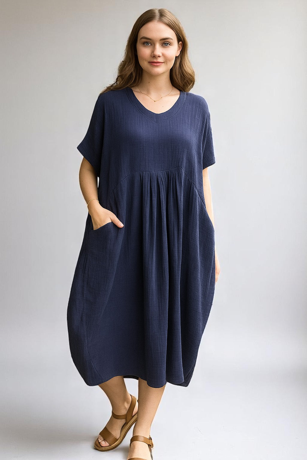 Pleated Cocoon Dress Lagenlook