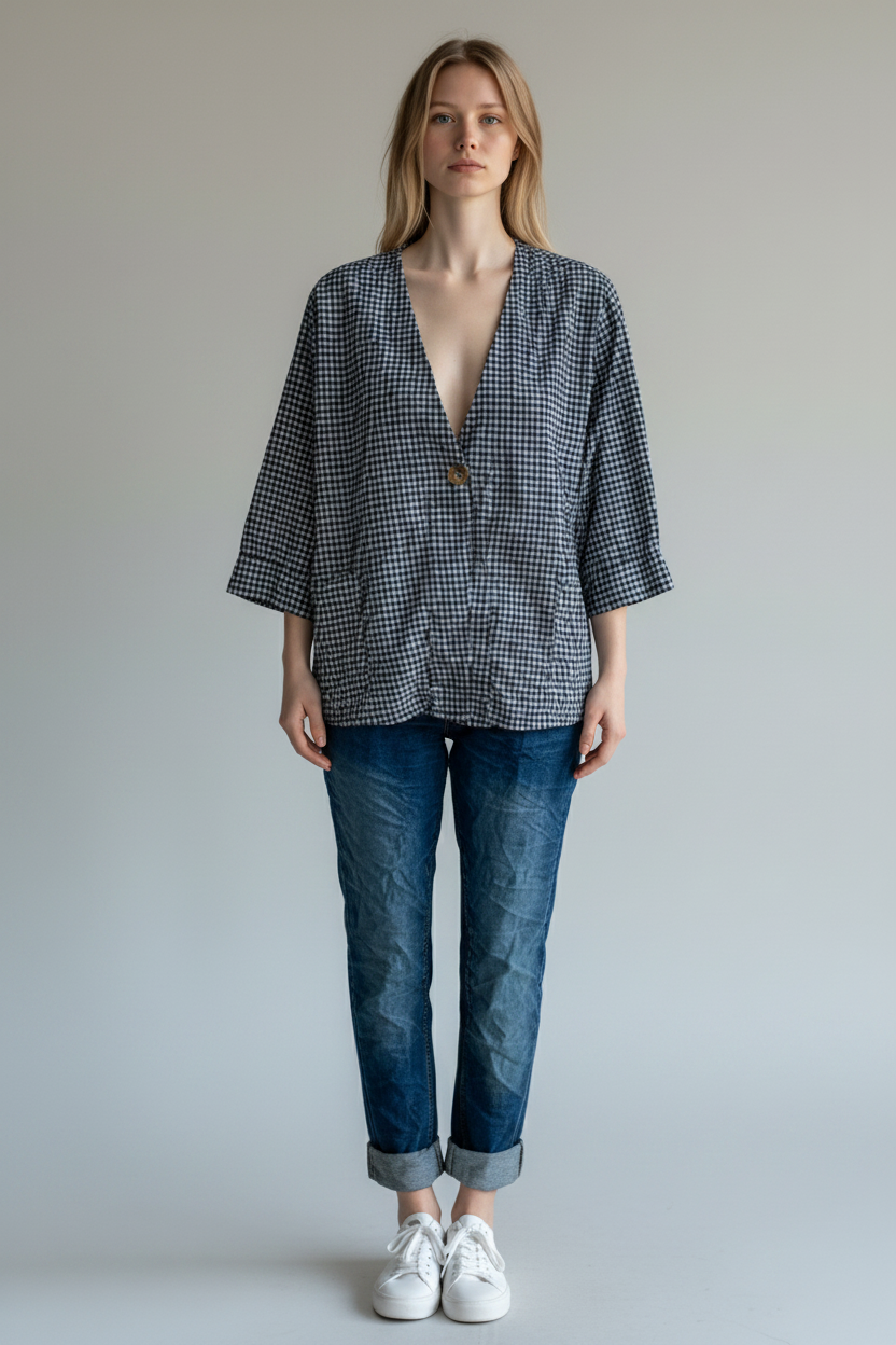 Gingham One Button Jacket