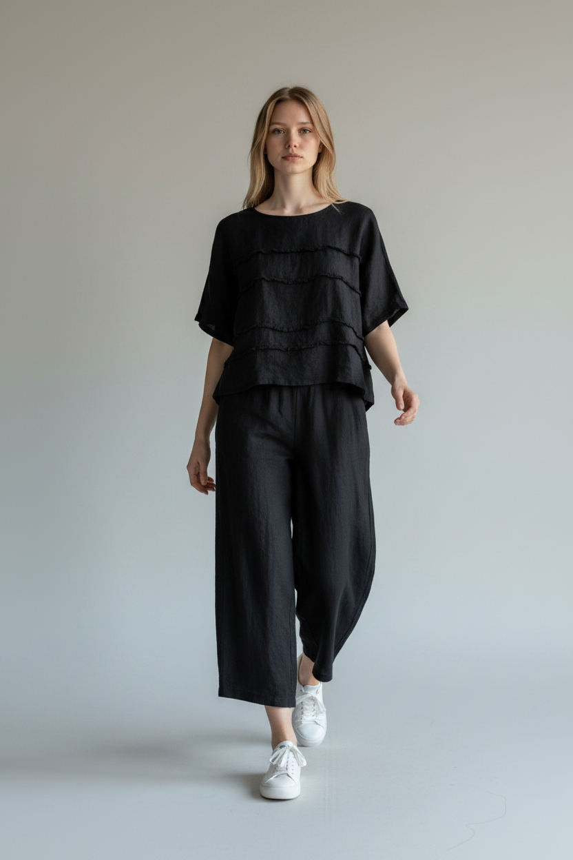 Made in Italy Linen Shirred Elastic Pant