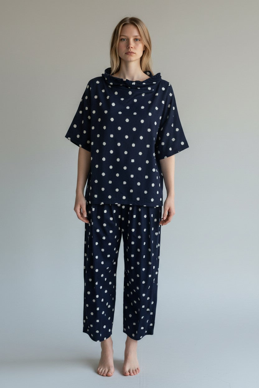 Made in Polka dot Drape Neck Top