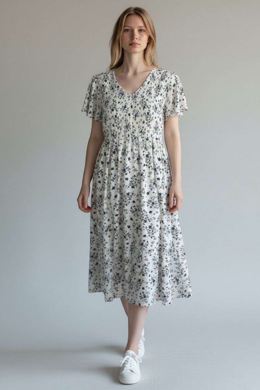 Women's Shirred Elasticated Floral Dress