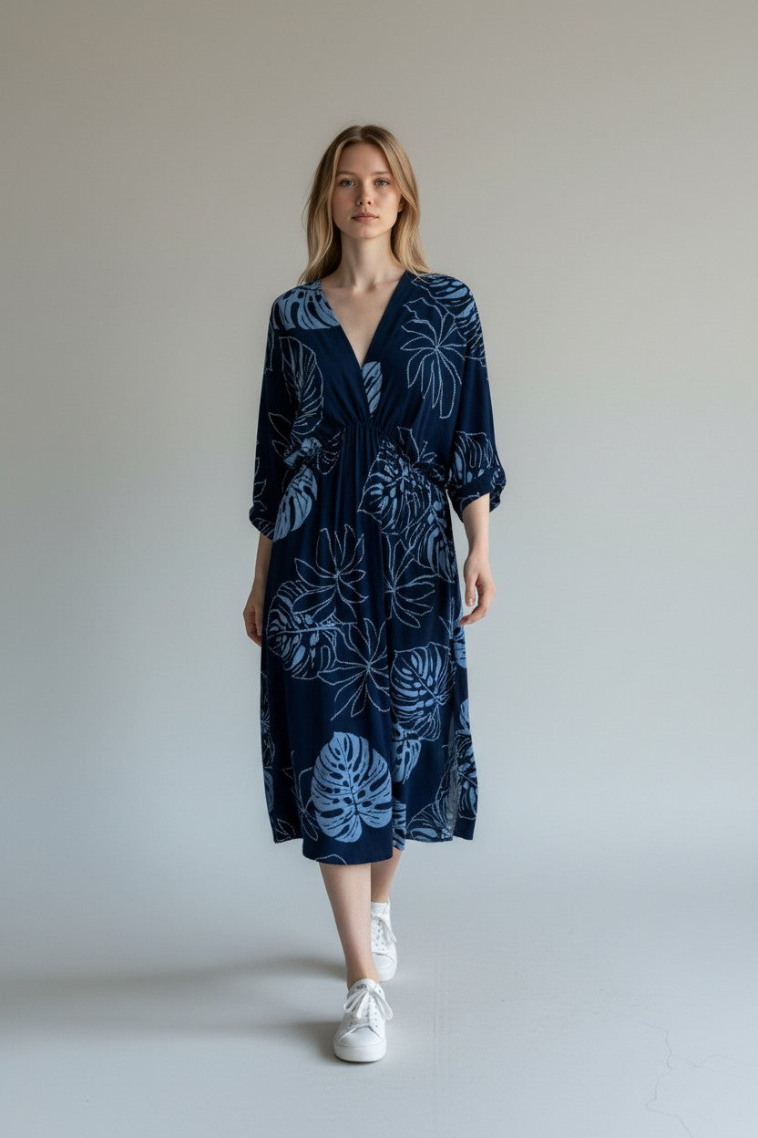 Made in Italy Tropical Leaf Print Dress Lagenlook