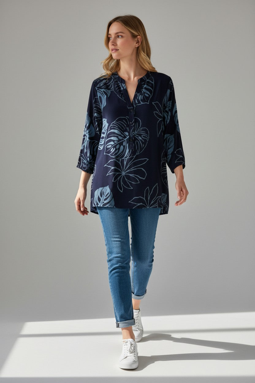 Tropical Leaf Print Blouse