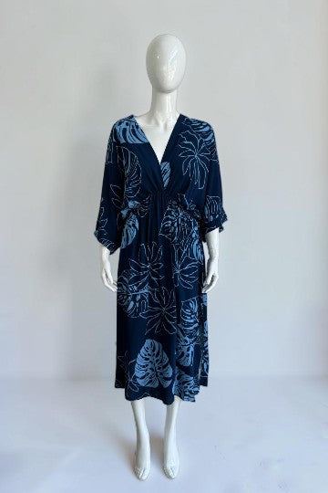 Made in Italy Tropical Leaf Print Dress Lagenlook