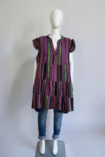 Waffle Cotton Printed Smock Dress