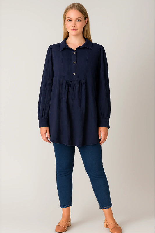 Cotton Smock button Neck Shirt