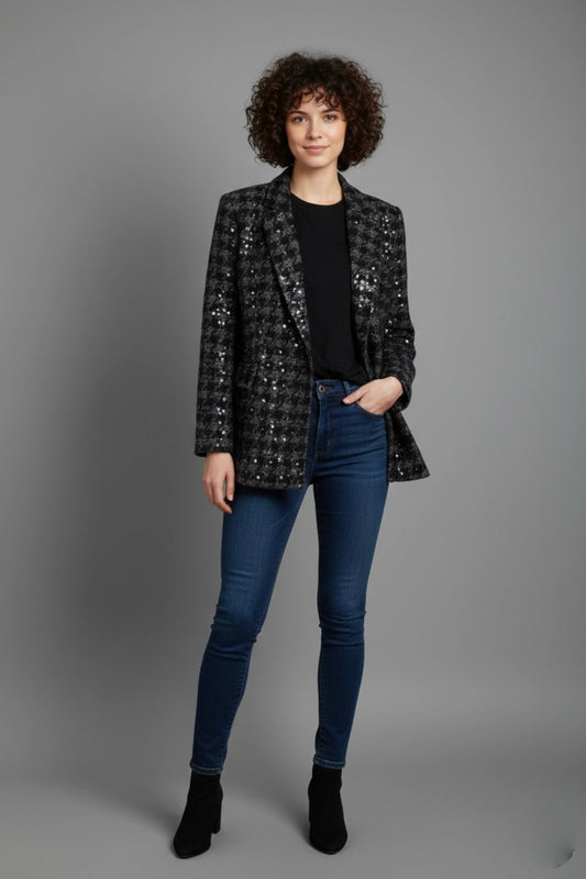 Black Tweed Sequin Blazer